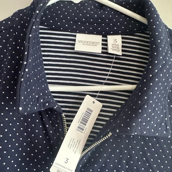 Chico's Navy Polka Dot Bomber Jacket - Picture 4 of 6
